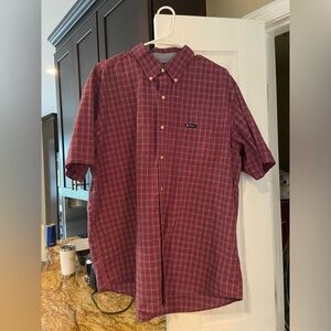 Chaps Red Plad Short Sleeve Dress Shirt